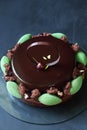 Contemporary Chocolate, Cherry and Pistachio Layered Mousse Cake