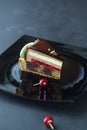 Contemporary Chocolate, Cherry and Pistachio Layered Mousse Cake