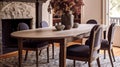 Contemporary classic cottage dining room decor, interior design and country house furniture, home decor, table and chairs, English