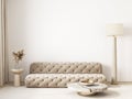 Contemporary classic white beige interior with sofa and decor. Royalty Free Stock Photo