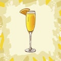 Mimosa cocktail illustration. Alcoholic classic bar drink hand drawn vector. Pop art Royalty Free Stock Photo