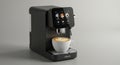 Modern coffee machine brewing fresh beverage with touch screen interface and frothy drink in cup Royalty Free Stock Photo