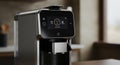 Modern coffee machine with digital interface showcasing brewing process for beverage preparation and home use Royalty Free Stock Photo