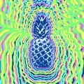 Contemporary collage. Blue pineapple on a bright abstract background