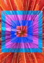 Contemporary collage. Geometric composition with palm trees in bright orange, blue and pink colors. The concept of summer, tropics