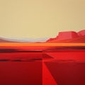 Contemporary Color Fields: A Digital Illustration Of Expansive Red Desert