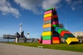 Contemporary colorful installation Catene de Containers ,Le Havre