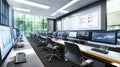 Contemporary Computer Lab with Multiple Desks and Desktop Ai Generated Royalty Free Stock Photo