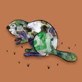 Contemporary conceptual art collage with painted animal beaver filled with garbage and plastic waste. Pollution, saving