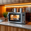 Contemporary convenience sleek and modern microwave in a house kitchen Royalty Free Stock Photo