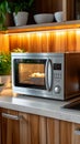 Contemporary convenience sleek and modern microwave in a house kitchen Royalty Free Stock Photo