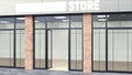 Contemporary 3d advertising with storefront on white background for concept design. The empty space inside. 3d illustration