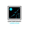 Contemporary Dancing girl outline and the moon. Contemporary dance logo.