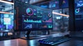Contemporary Data Analysis: Computer Monitor Displaying Histograms and Pie Charts