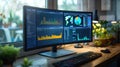 Contemporary Data Analysis: Computer Monitor Displaying Histograms and Pie Charts