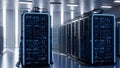 Modern Data Center Server Racks with Blue Neon Lights, Technology Concept Royalty Free Stock Photo
