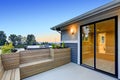 Contemporary deck with wood bench and planter boxes Royalty Free Stock Photo