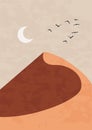 Contemporary desert landscape poster. Modern minimal nature panorama with sand dune moon, simple abstract boho art print Royalty Free Stock Photo