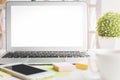 Contemporary desktop with white laptop screen Royalty Free Stock Photo