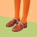 Contemporary digital collage art. Retro classic shoes unrecognizable feet in stylish isometry. Vintage concept