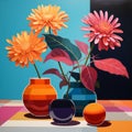 Contemporary Digital Illustration Three Orange Vases And An Orange Royalty Free Stock Photo