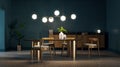 Contemporary dining room with modern furniture and ambient lighting. Interior design concept. Royalty Free Stock Photo