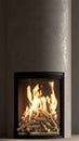 Contemporary domestic pellet stove with flames, stylish and efficient