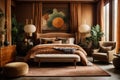 Contemporary Earth Tones Maximalist Bedroom Decores Royalty Free Stock Photo