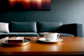 Contemporary Elegance A Realistic Photo of a Chic Coffee Table.AI Generated