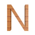 Capital wooden letter N, isolated over white background