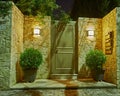 Contemporary house entrance night view, Athens Greece