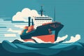 Contemporary flat vector-style illustration of a cargo ship navigating through calm blue waters