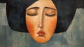 Contemporary Folk Art Oil Painting: Symbolic Figurative Composition Of A Woman\'s Closed Eyes