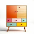 Colorful Minimalist Cabinet With Drawers On White Background