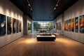 Contemporary Gallery Space With Track Lighting And Modern Art Installations Contemporary Interior Design. Generative AI