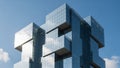 Modern glass office building with unique architectural design and reflective windows against clear blue sky Royalty Free Stock Photo