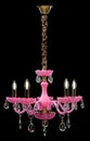 Contemporary glass pink chandelier isolated on black background. Royalty Free Stock Photo