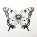 Contemporary Graphic Realism: Black And White Butterfly Drawing