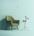 Contemporary green armchair on mint wall