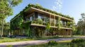 Contemporary green building. Green modern building with plants growing on the facade