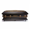 Contemporary Grotesque Black Casket With Gold Trim Royalty Free Stock Photo