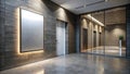 Modern office building hallway with illuminated artwork and elevators Royalty Free Stock Photo