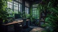 Contemporary Home Office with Neat and Tidy Workstation and Natural Greenery, Generative AI Royalty Free Stock Photo