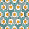 Contemporary honeycomb geometric pattern. Repeated hexagon ornament. Modern mosaic tiles background. Seamless surface abstract