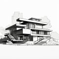 Contemporary House Drawing In Modular Constructivism Style