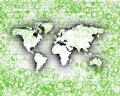 Green Background of world map with green circles