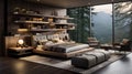 Contemporary Interior Design of Bedroom Dark Themed Background