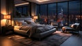 Contemporary Interior Design of Bedroom Dark Themed Background