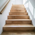 Contemporary interior showcasing elegant ash wood staircase in newly constructed home