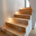 Contemporary interior stylish ash wood staircase in newly built modern home interior